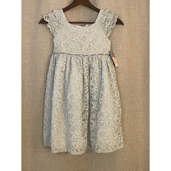 Pippa & Julie Dress Size 6X Light Blue Ivory Lace Tulle Lined Holiday Fancy NEW - Picture 2 of 9